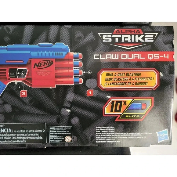 Nerf Alpha Strike Claw Dual QS-4 Blaster 10X Elite Foam Darts Hasbro 8+ - Picture 7 of 8